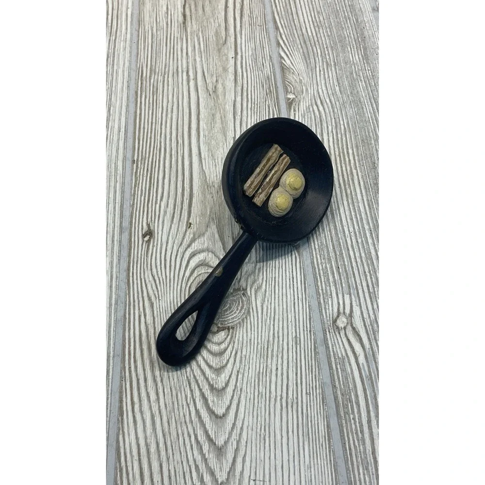 VTG Handcrafted Wooden Skillet Wall Hook Bacon and Eggs Breakfast Decor Black